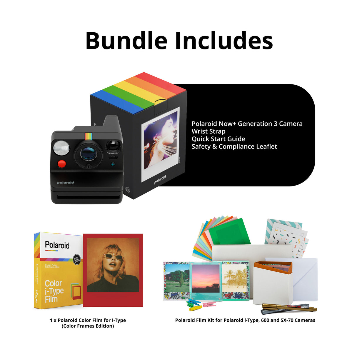 Polaroid Now Plus Generation 3 Instant Camera with Two-Lens AF System and Manual Mode (Black) Bundle