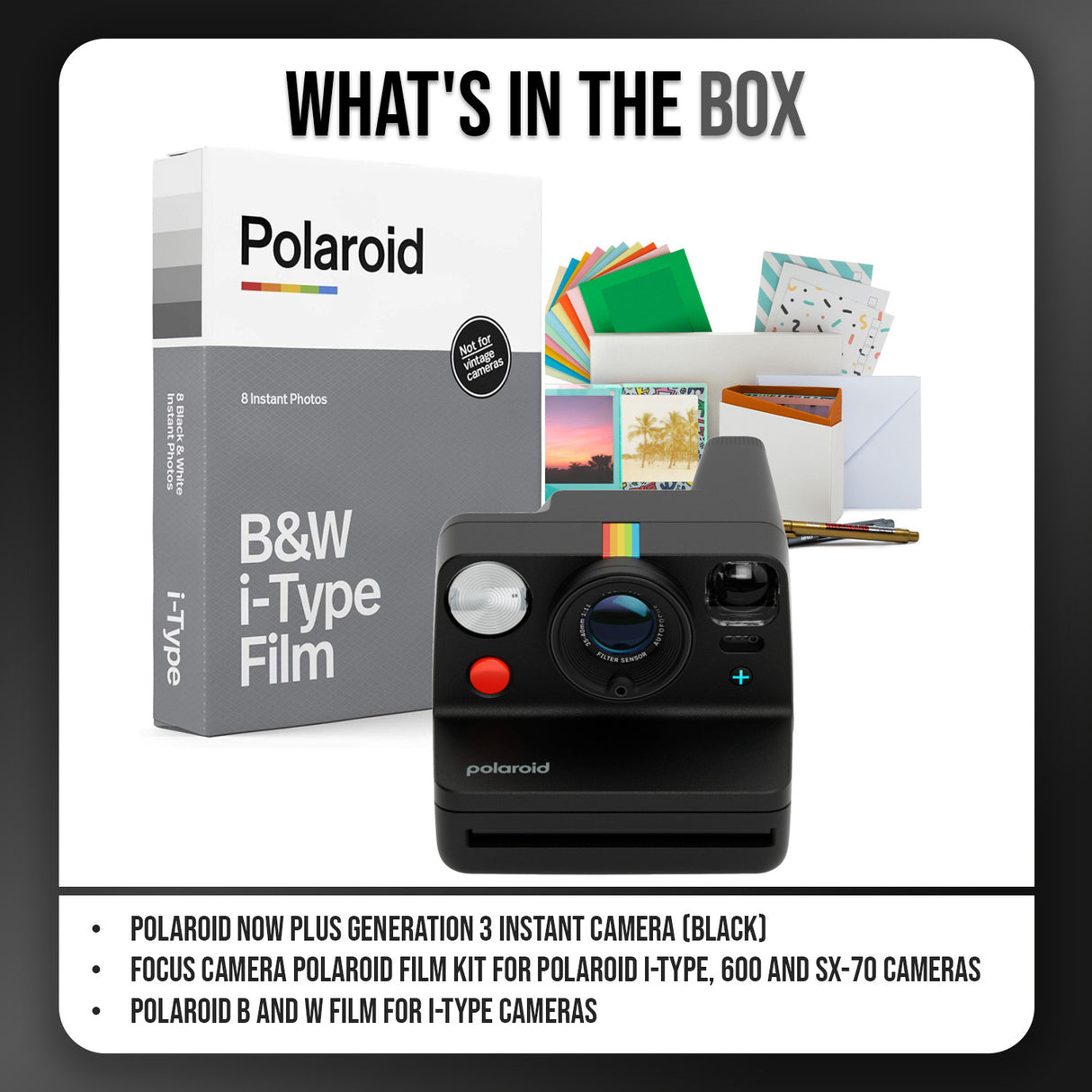 Polaroid Now Plus Generation 3 Instant Camera with Two-Lens AF System (Black) and Film Kit Bundle