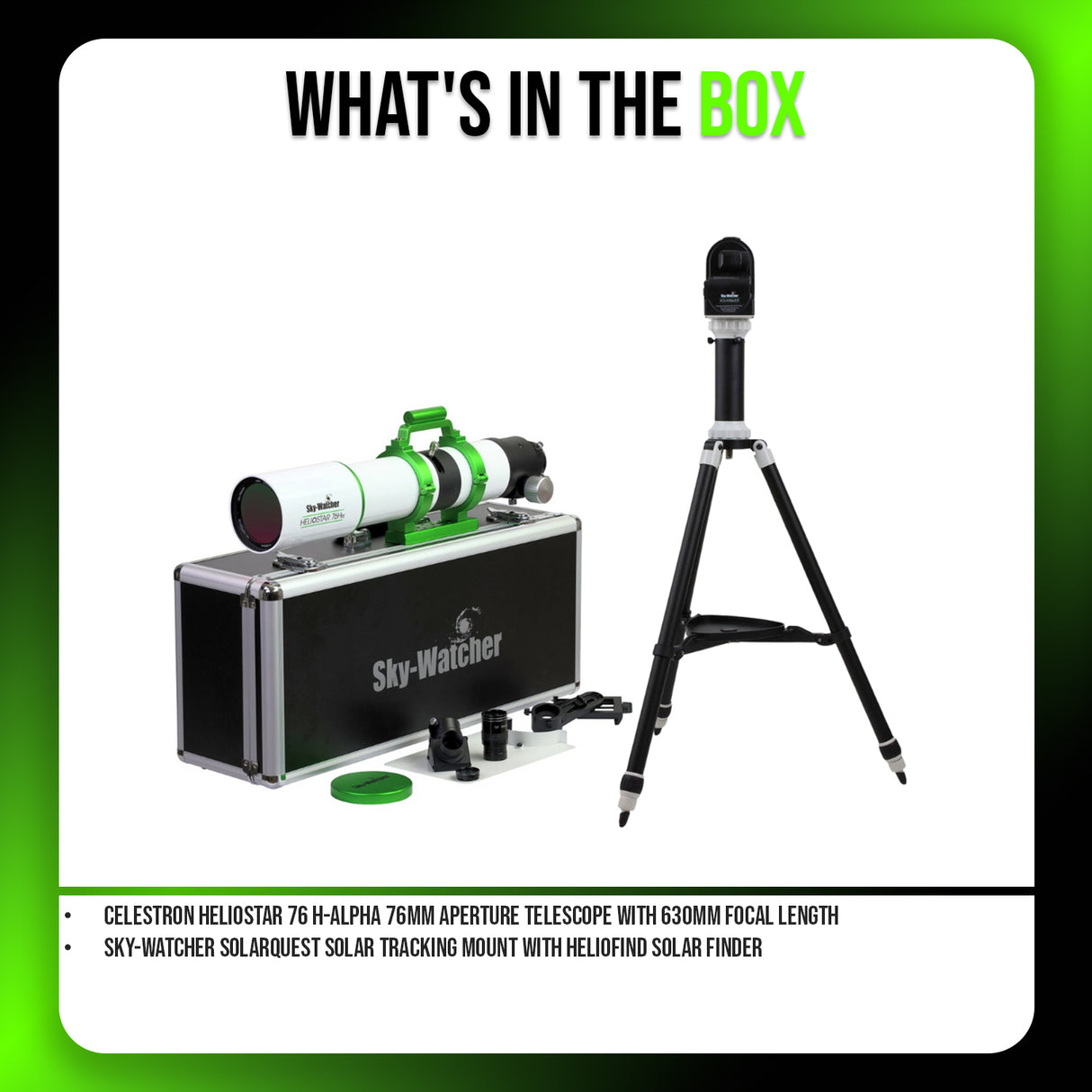 Celestron Heliostar 76 H-Alpha 76mm Aperture Telescope with SolarQuest Solar Tracking Mount Bundle