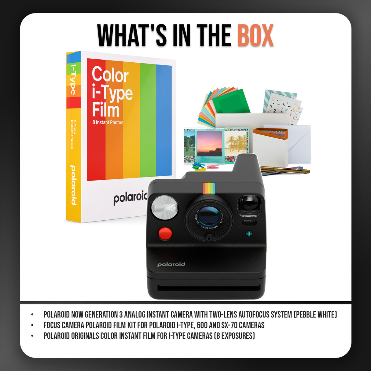Polaroid Now Plus Generation 3 Instant Camera (Black) with Film Kit and Color Instant Film Bundle