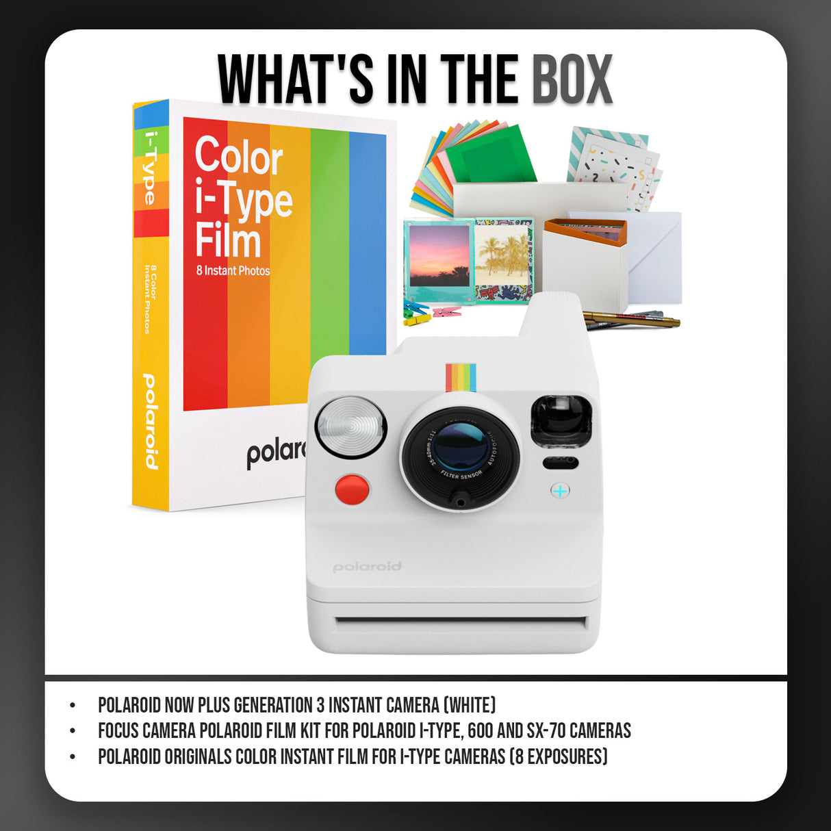 Polaroid Now Plus Generation 3 Instant Camera (White) with Film Kit and Color Instant Film Bundle