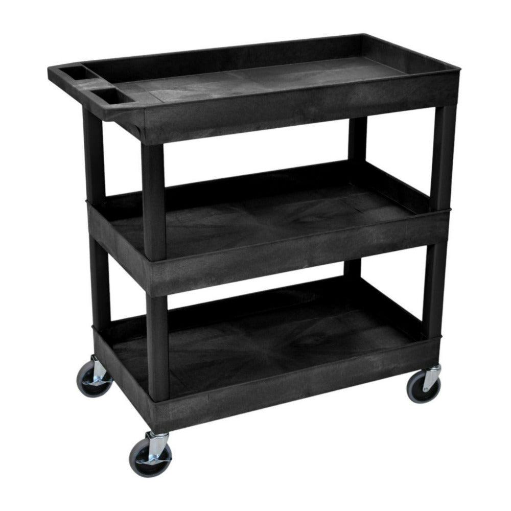 Luxor EC111-B 32 x 18-Inch Three-Shelf Polyethylene Plastic Utility Cart with Handle (Black)
