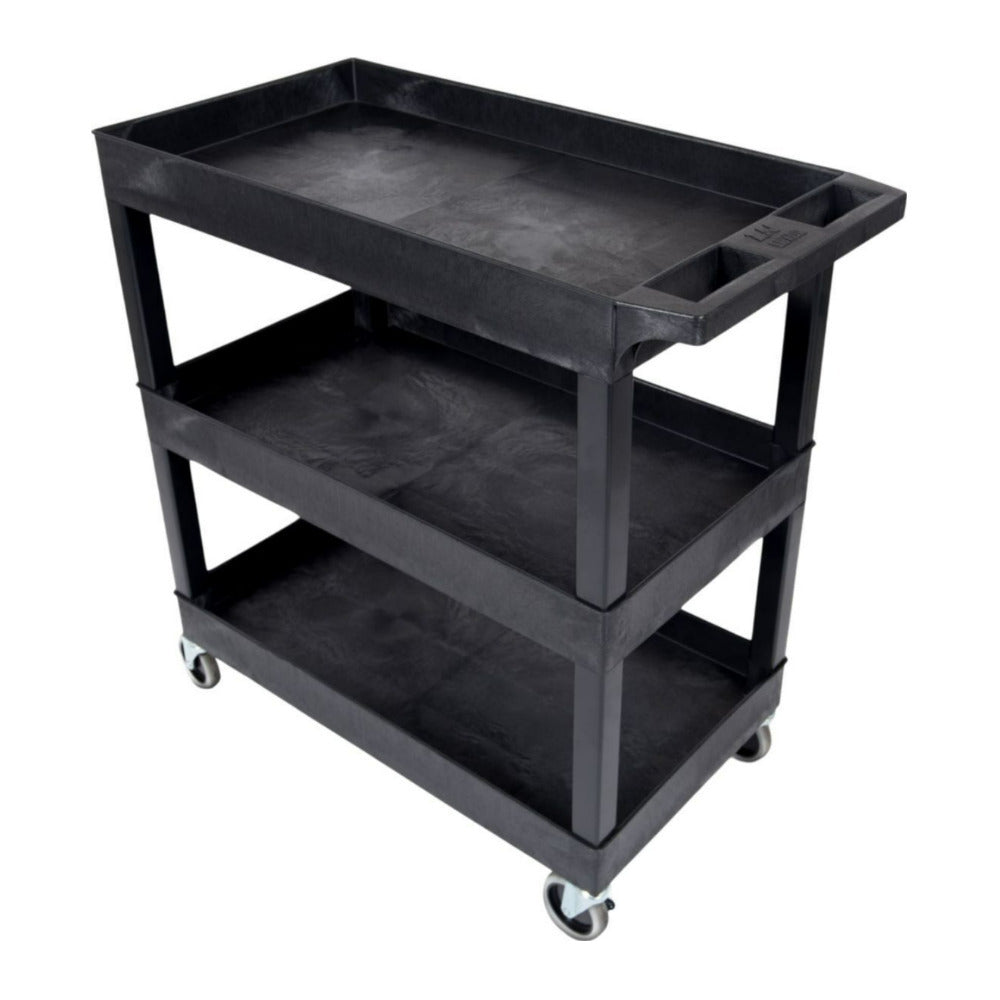 Luxor EC111-B 32 x 18-Inch Three-Shelf Polyethylene Plastic Utility Cart with Handle (Black)