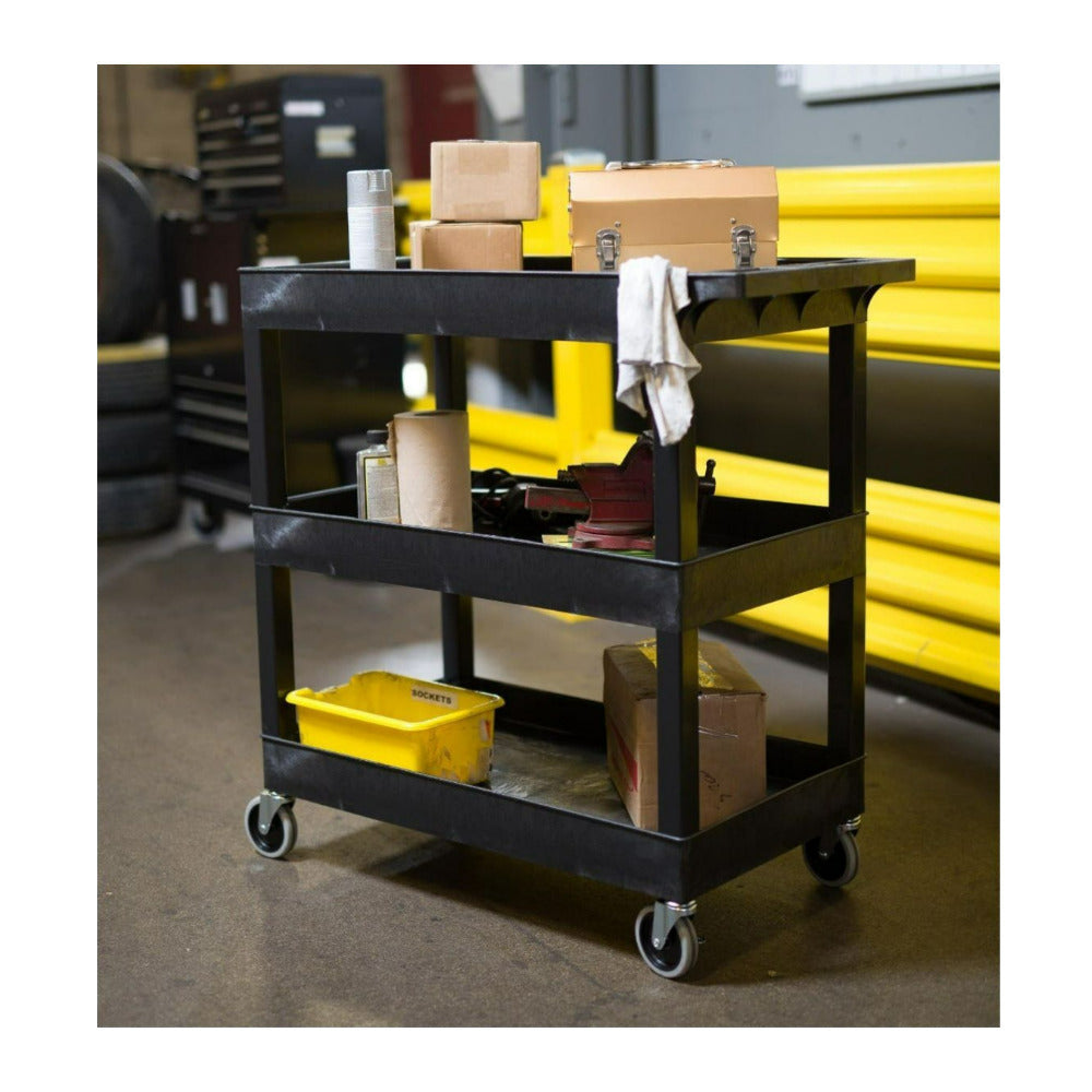 Luxor EC111-B 32 x 18-Inch Three-Shelf Polyethylene Plastic Utility Cart with Handle (Black)
