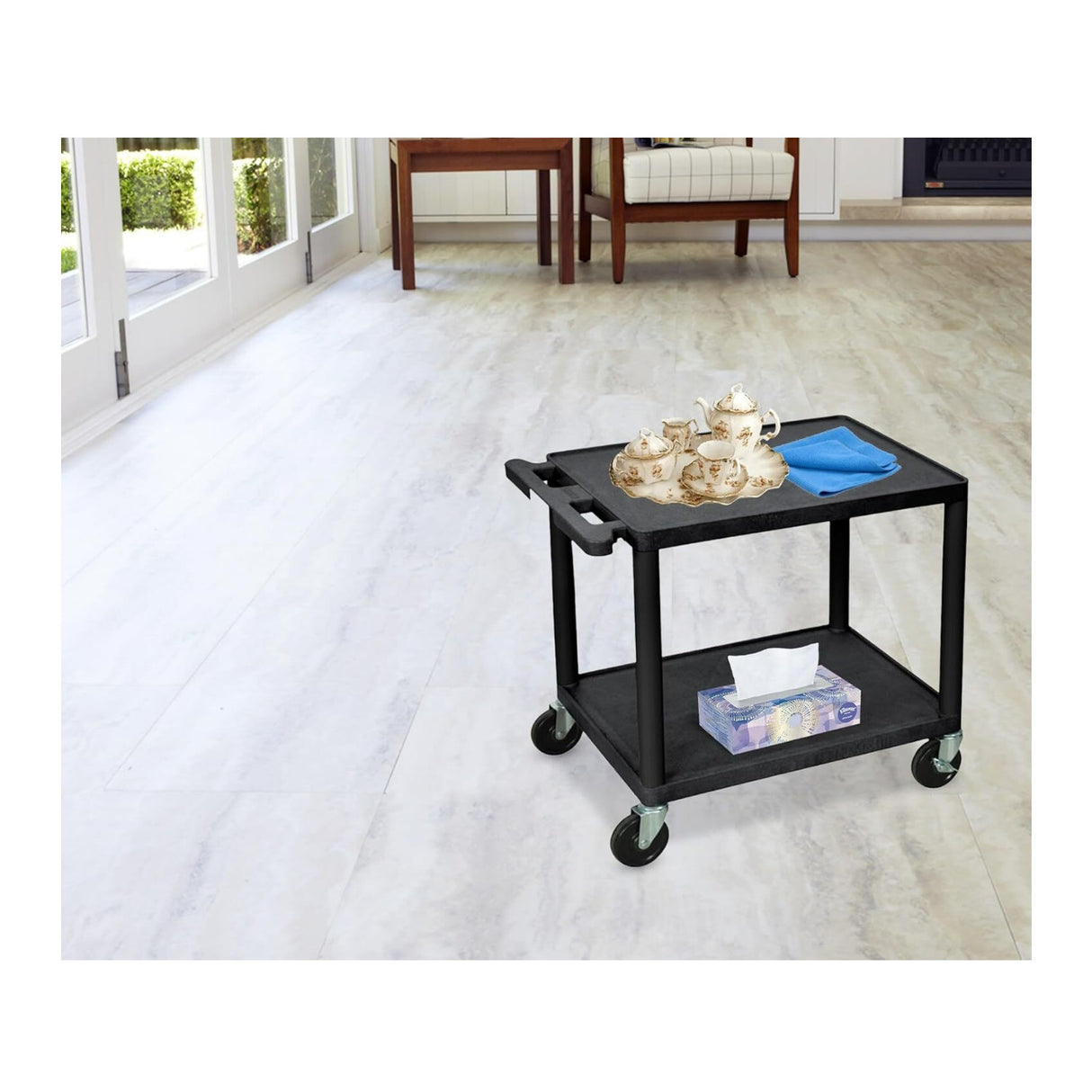 Luxor 26-Inch 2-Shelf Multipurpose AV Cart with Push Handle and 4-Inch Ball Bearing Casters (Black)