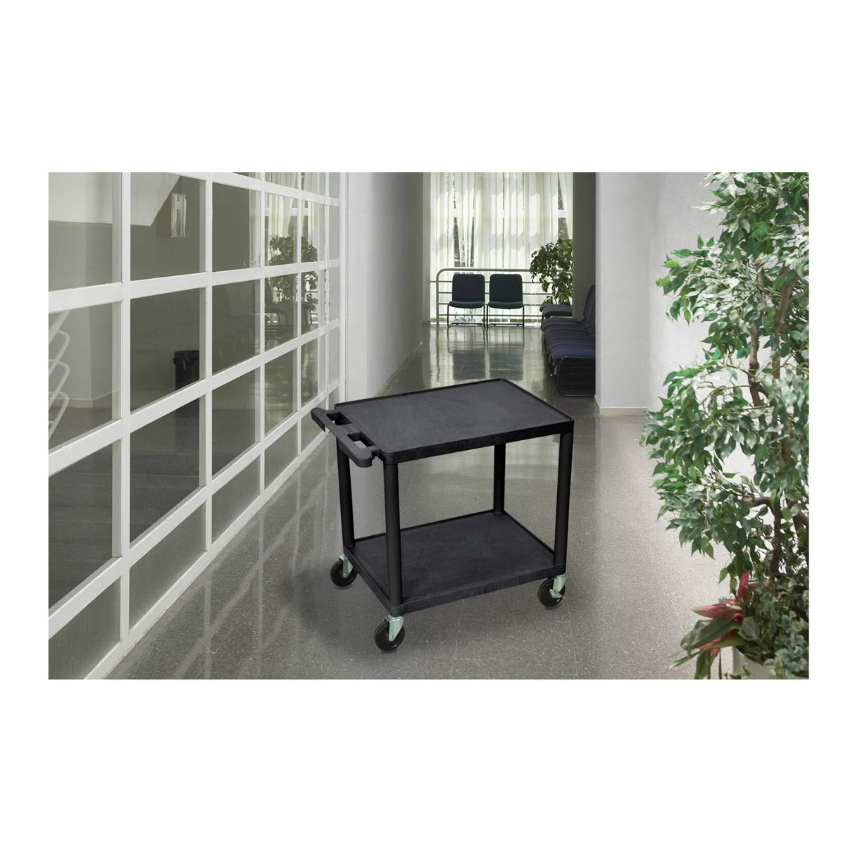 Luxor 26-Inch 2-Shelf Multipurpose AV Cart with Push Handle and 4-Inch Ball Bearing Casters (Black)