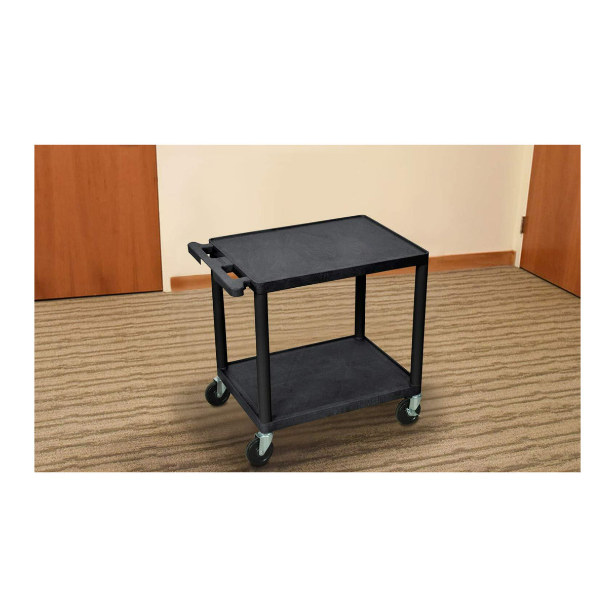 Luxor 26-Inch 2-Shelf Multipurpose AV Cart with Push Handle and 4-Inch Ball Bearing Casters (Black)