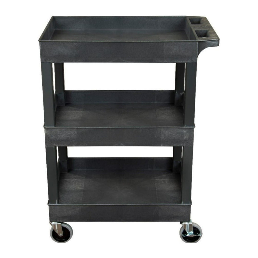 Luxor SEC111-B 24 x 18 Inch Plastic Utility Tub Cart with Three Shelves and Ergonomic Handle (Black)