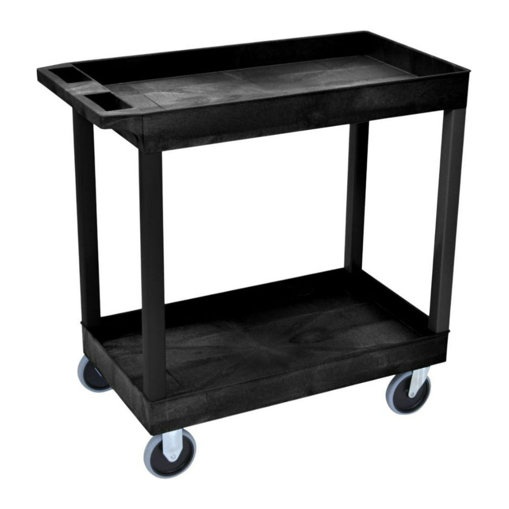 Luxor 32 x 18-Inch Two-Shelf Utility Cart with Casters, Locking Brakes, and PVC Legs (Black)
