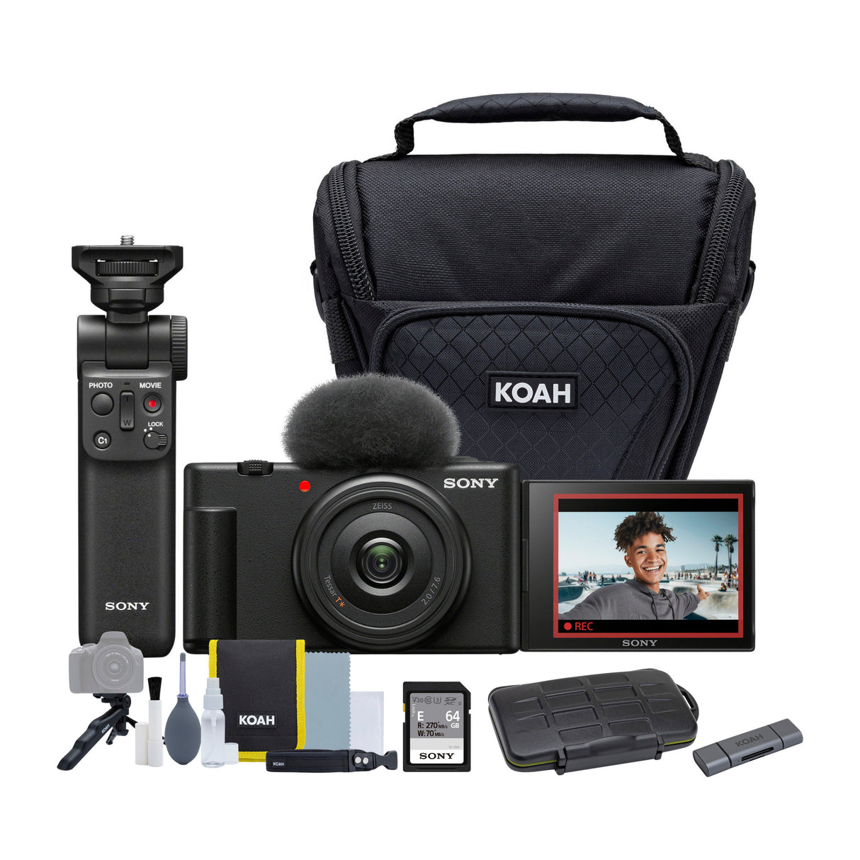 Sony ZV-1F Vlog Camera for Content Creators and Vloggers (Black) and Vlogger Accessory Kit Bundle