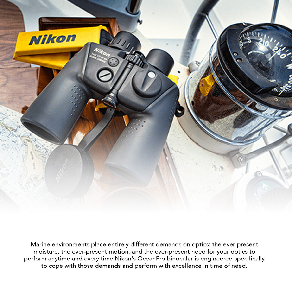 Nikon 7x50 OceanPro CF WP Global Compass Marine Binocular with Polycarbonate Body (Black) Bundle