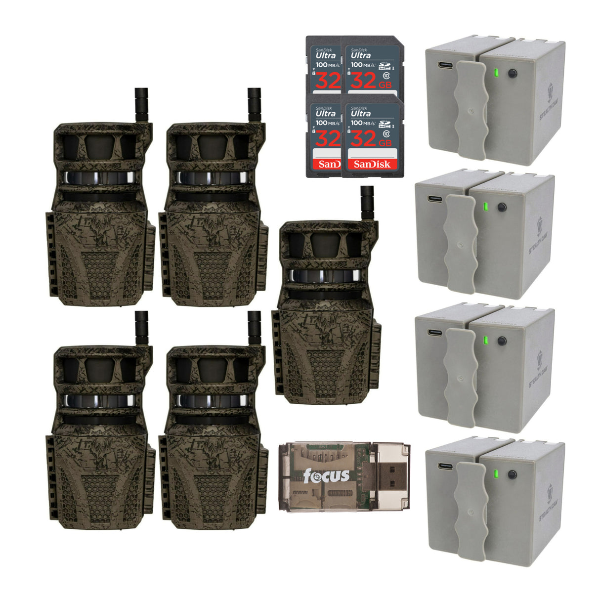 Wildgame Innovations Orbit 360-Degree 36MP Trail Camera (5-Pack) with 4 x 5400mAh Battery Bundle