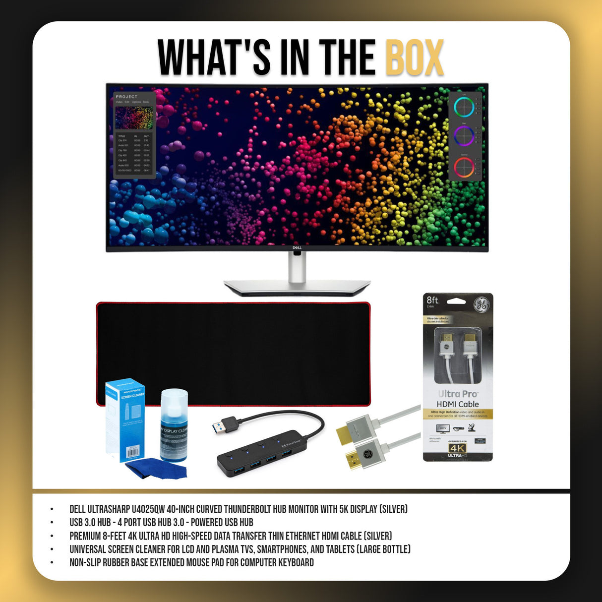 Dell UltraSharp U4025QW 40-Inch Curved Thunderbolt Hub Monitor with USB Hub and HDMI Cable Bundle