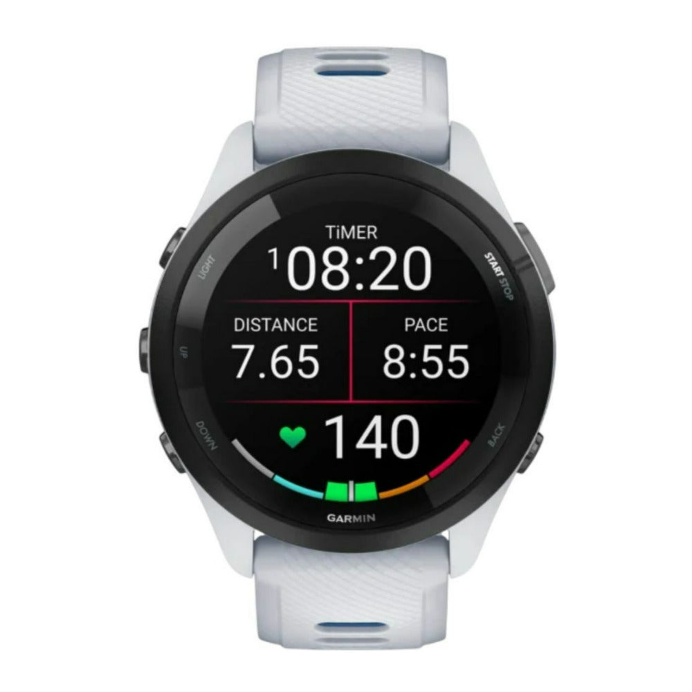 Garmin Forerunner 265 Black Bezel with Whitestone Case GPS Smartwatch (Whitestone and Tidal Blue)