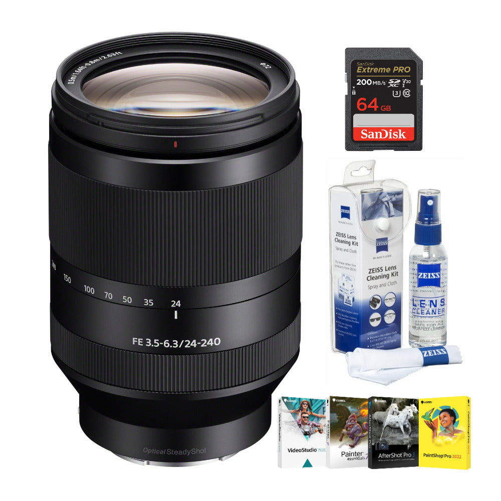 Sony FE 24-240mm f/3.5-6.3 OSS Full-Frame E-mount Telephoto Zoom Lens and Accessory Bundle