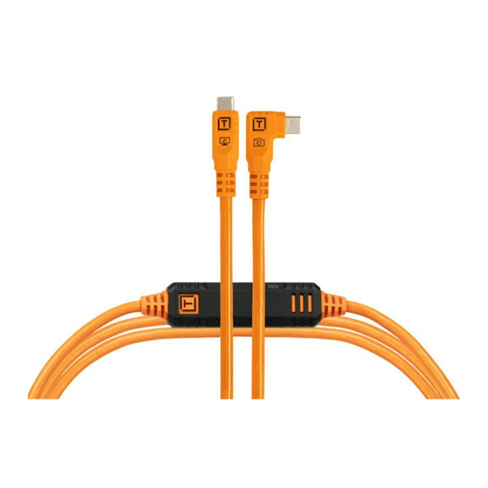 Tether Tools TetherPro Optima 10G 15 Feet Straight to Right Angle Cable (High Visibility Orange)