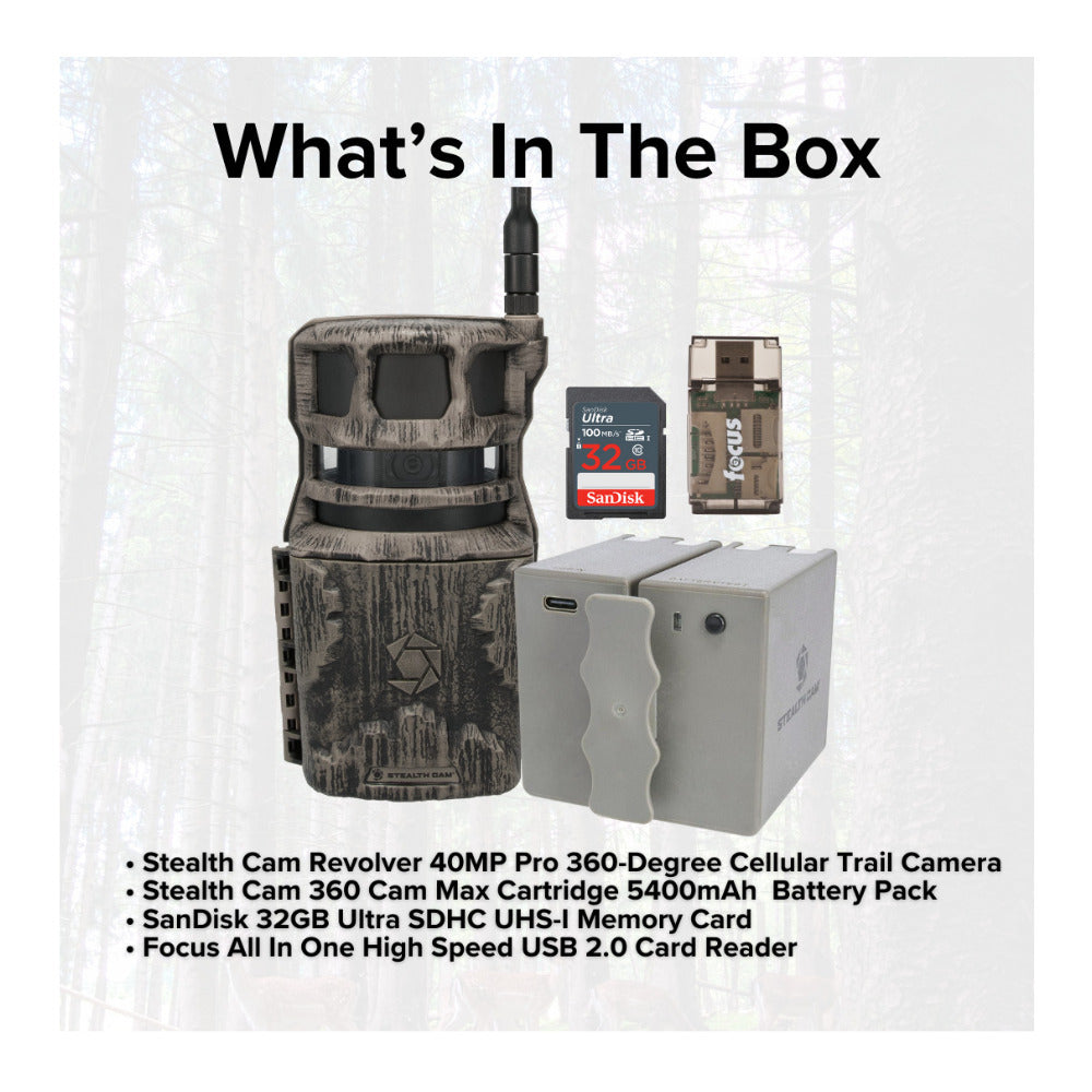 Stealth Cam Revolver 40MP Pro 360-Degree Cellular Trail Camera and Lithium Battery Pack Bundle