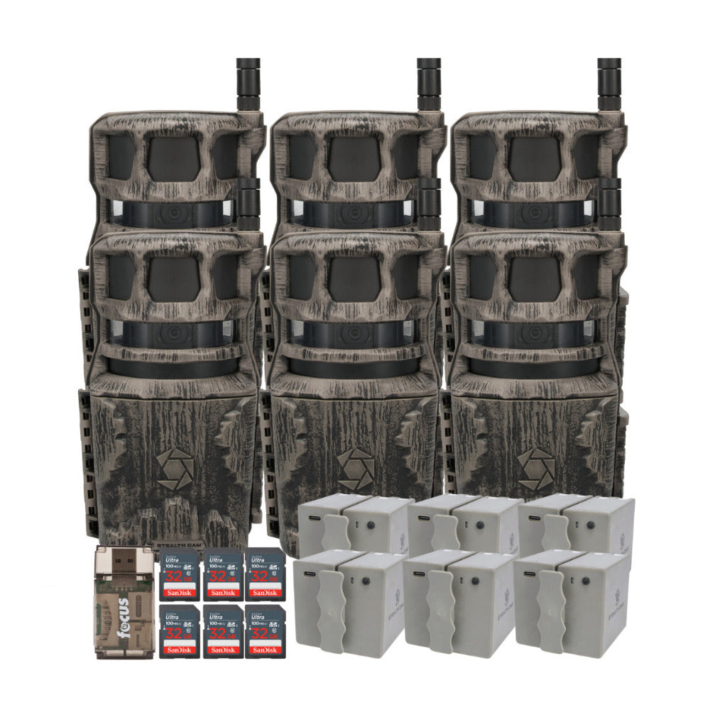 Stealth Cam Revolver 40MP Pro 360-Degree Cellular Trail Camera (6-Pack) and Battery (6-Pack) Bundle