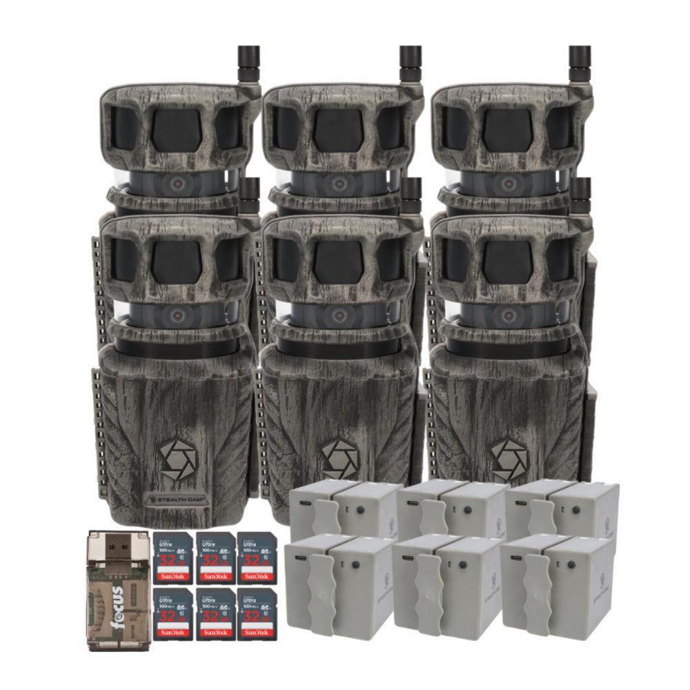 Stealth Cam Revolver 36MP 360-Degree Cellular Trail Camera (6-Pack) and Battery (6-Pack) Bundle