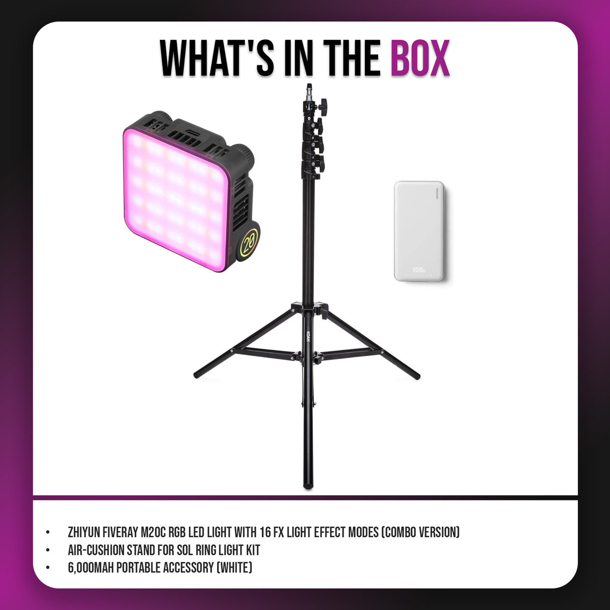 Zhiyun FIVERAY M20C RGB LED Light (Combo Version) with Stand for Ring Light Kit Bundle