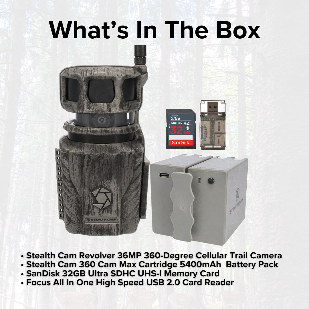 Stealth Cam Revolver 36MP 360-Degree Cellular Trail Camera and Rechargeable Li Battery Pack Bundle