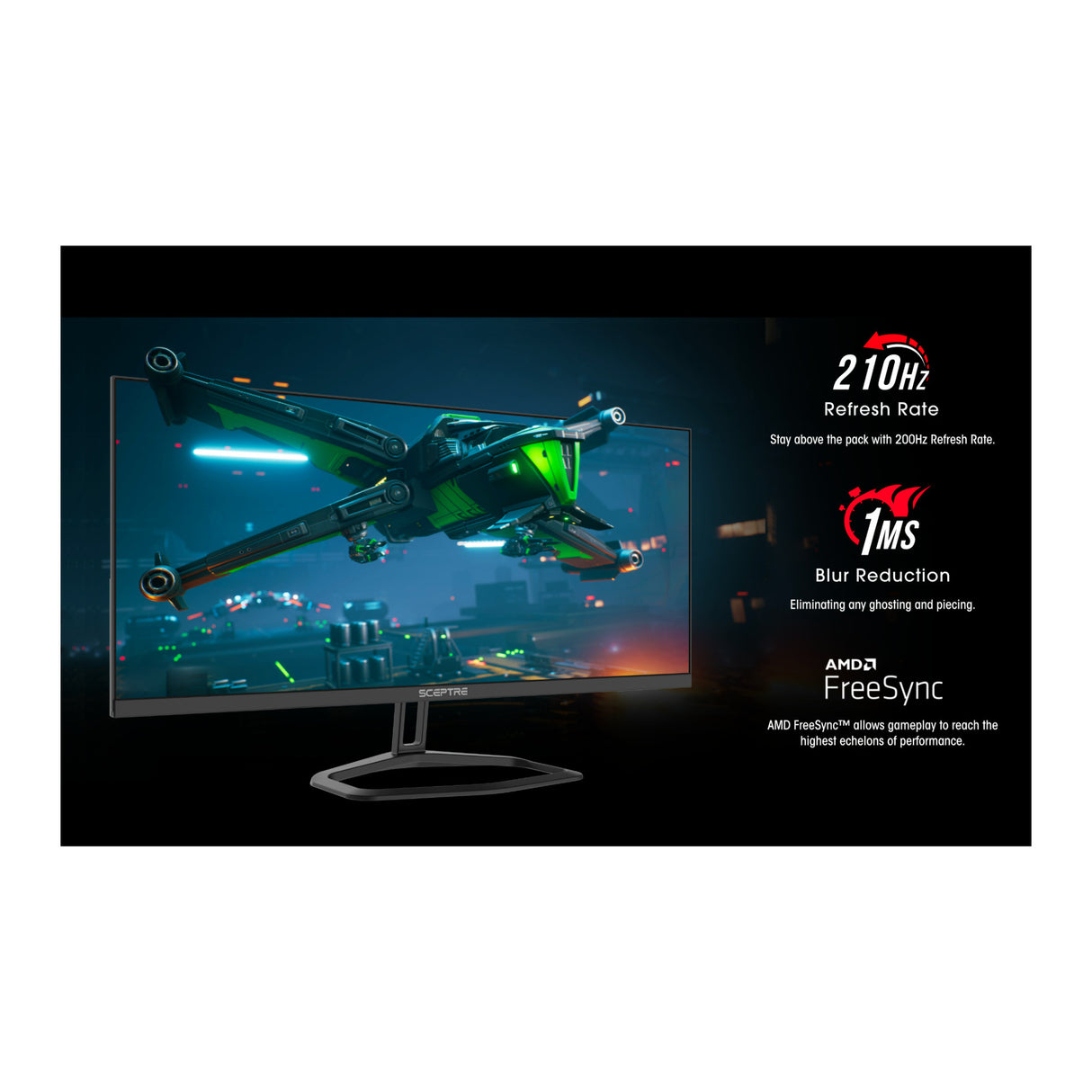 Sceptre E305B-FU200T 30-Inch Ultrawide 210Hz Full HD IPS Monitor with AMD FreeSync (Black)
