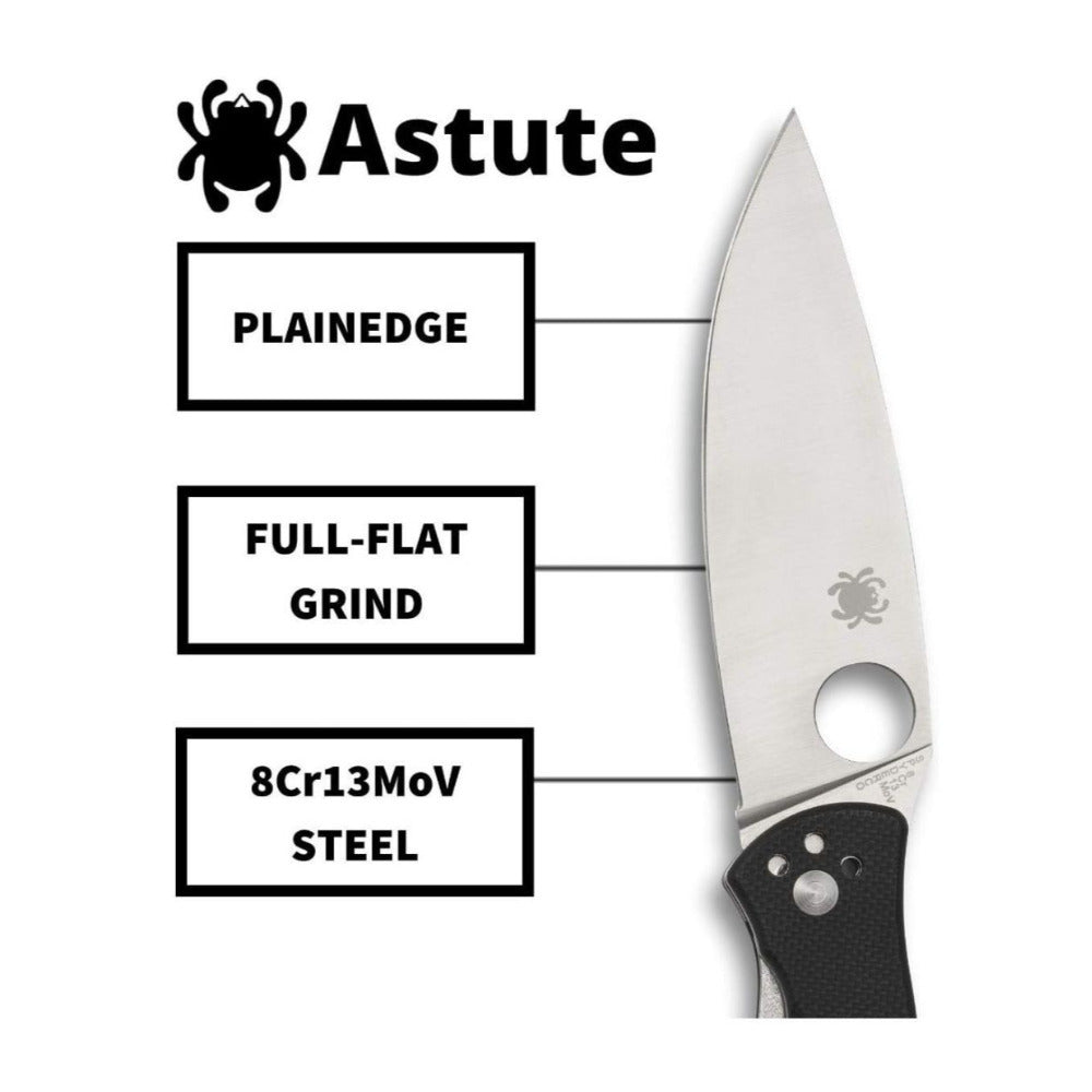 Spyderco Astute Value Black Knife with Stainless Steel PlainEdge Blade