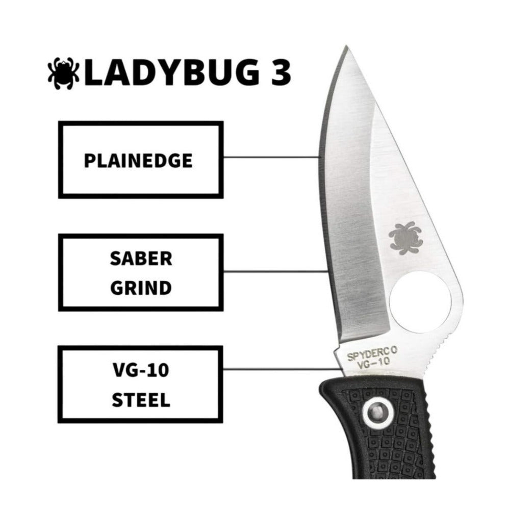 Spyderco Ladybug 3 Lockback PlainEdge Saber Grind Black Knife