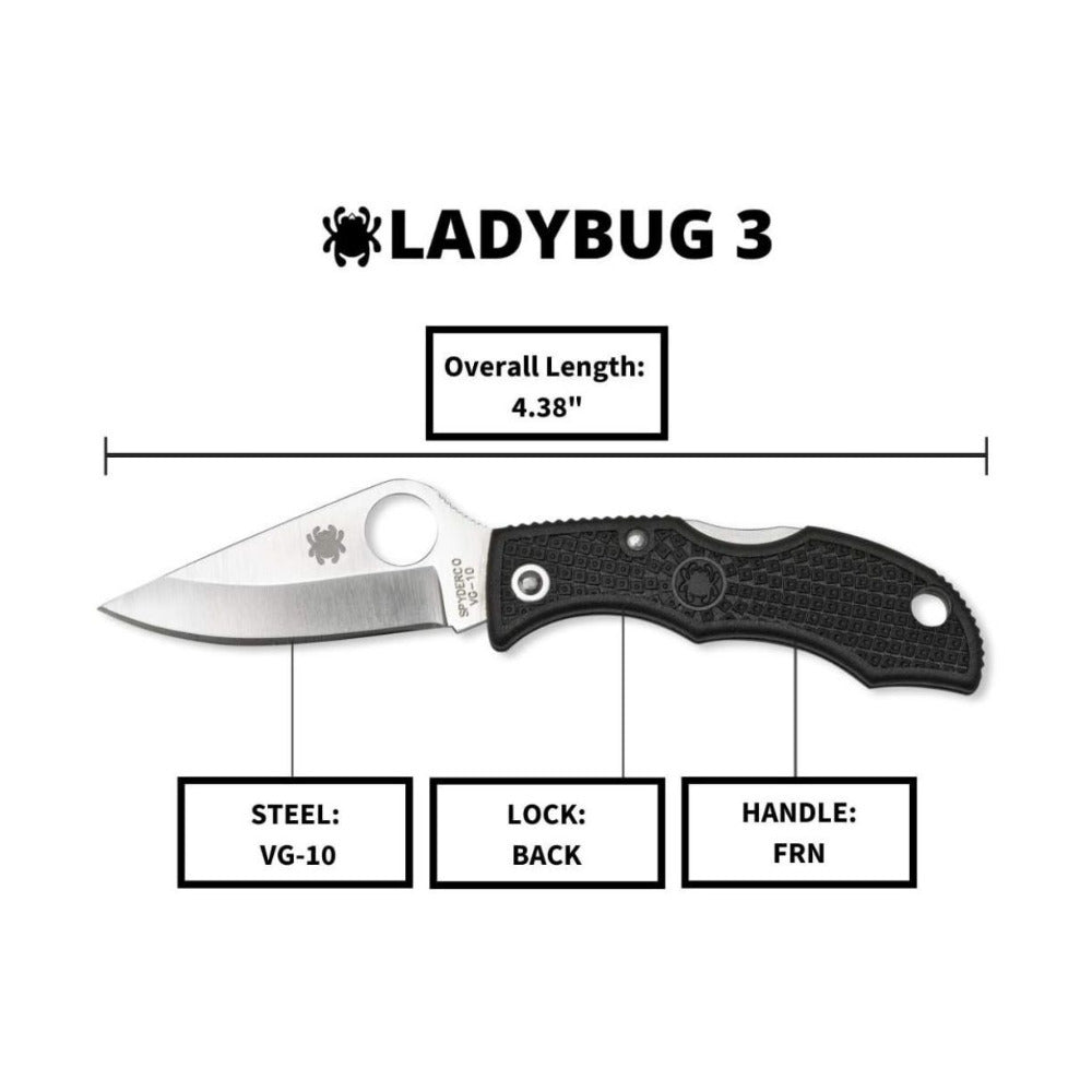 Spyderco Ladybug 3 Lockback PlainEdge Saber Grind Black Knife