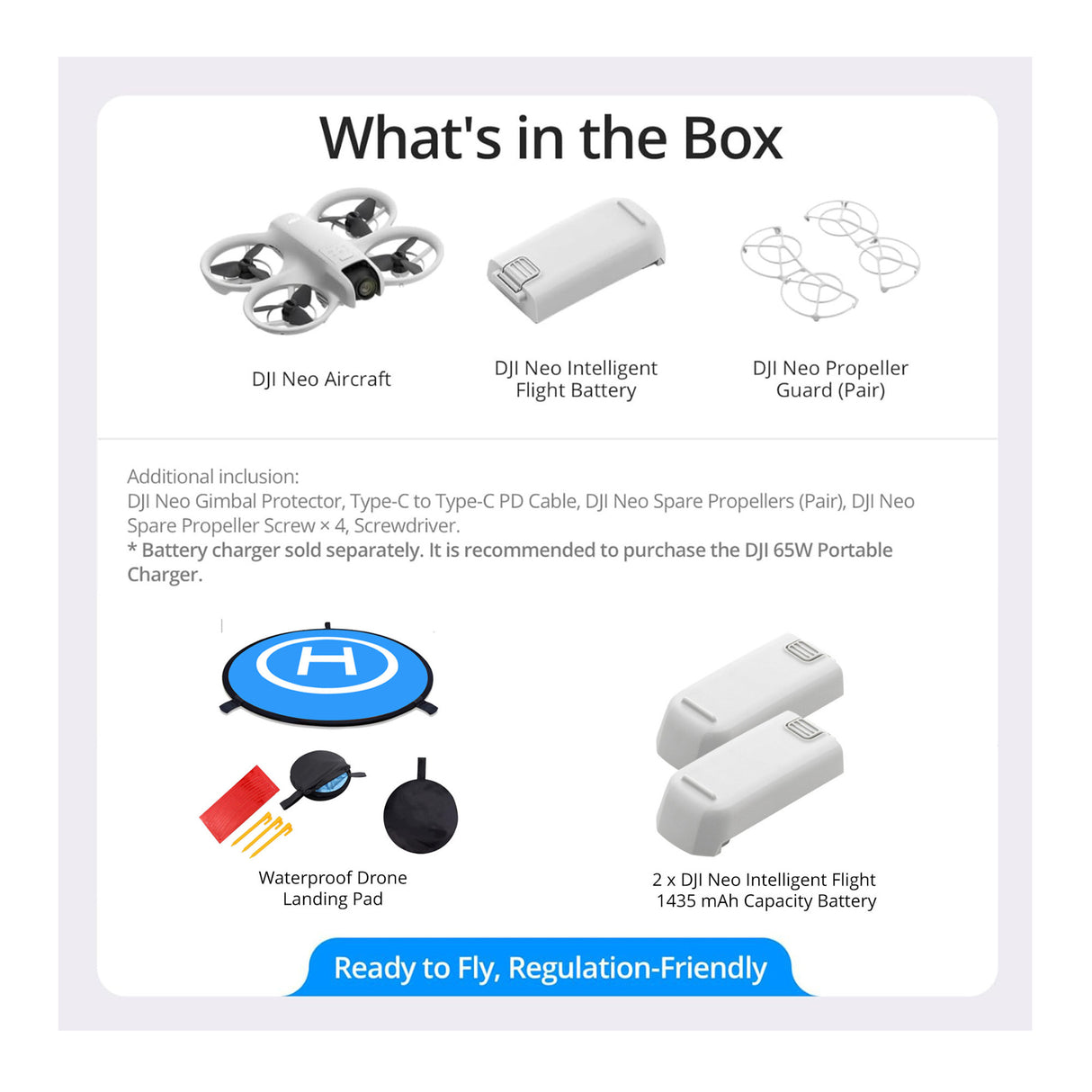 DJI Neo Palm Sized Lightweight Drone with Two Intelligent Flight Batteries and Drone Landing Pad