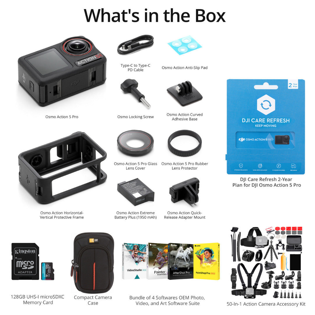 DJI Osmo Action 5 Pro Adventure Combo Deluxe Accessory Bundle with Refresh 2-Year Plan Card