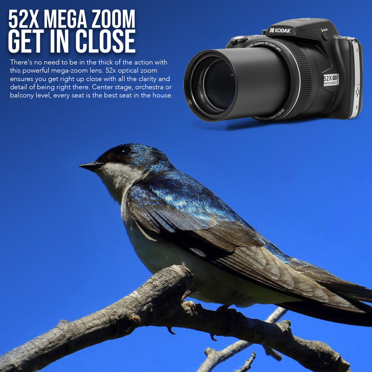 Kodak PIXPRO AZ528 16MP Astro and 52x Optical Zoom Digital Camera (Black) with 128GB SD Card Bundle