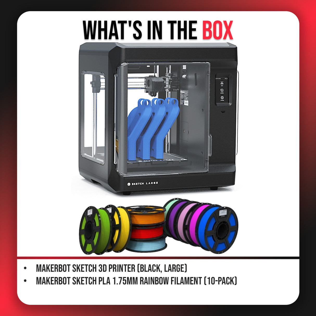 MakerBot Sketch 3D Printer (Black, Large) with 900-0148A Sketch PLA 1.75mm Rainbow Filament Bundle