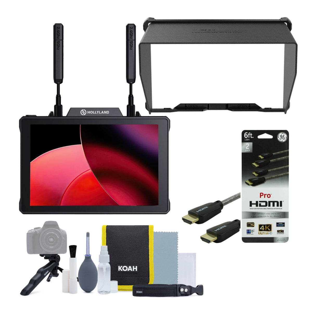 Hollyland Pyro 7 Wireless 7-Inch Monitor, Hood (Black), Cleaning Kit, and Cable Bundle