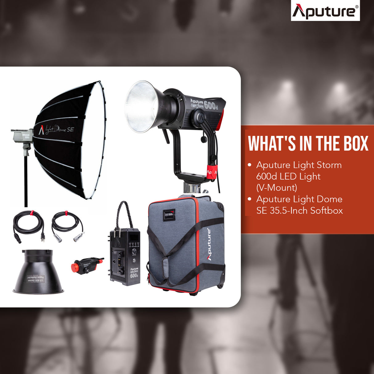 Aputure Light Storm 600d LED Light (V-Mount) with Light Dome SE 35.5-Inch Softbox Bundle