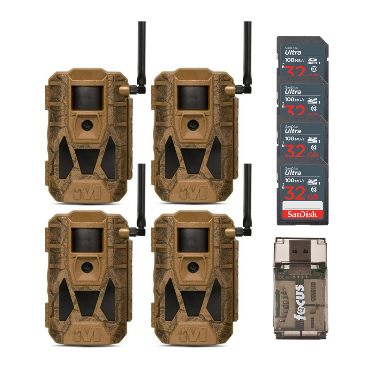 Muddy Matrix 2.0 Dual Network Cellular Camera (Brown, 4-Pack) with 4 x 32GB Memory Card Bundle