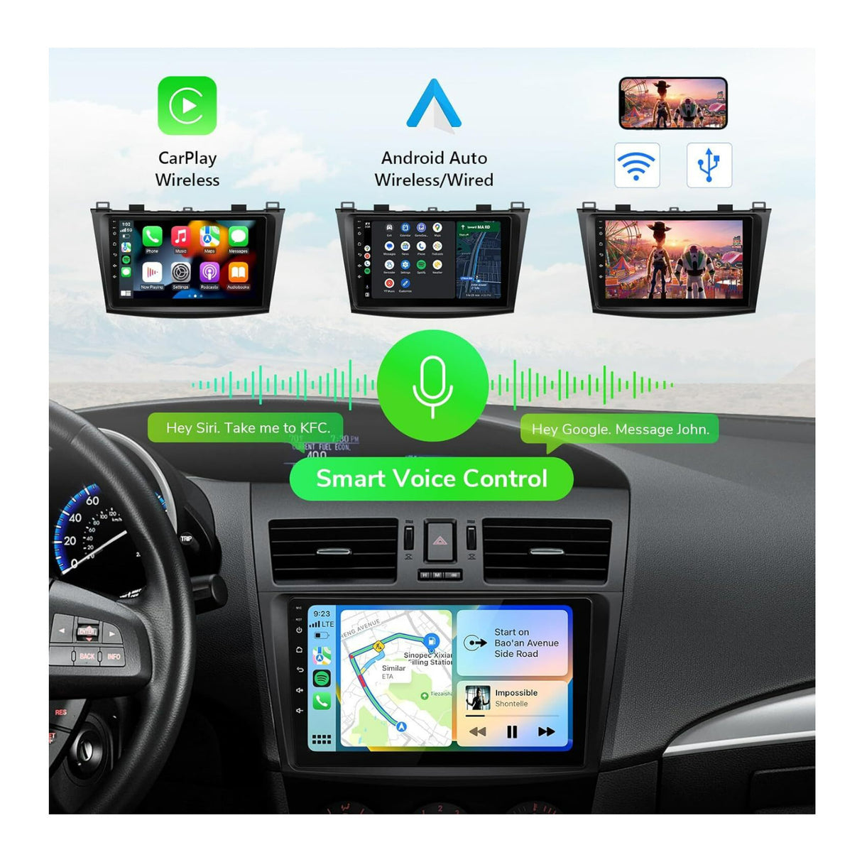 Eonon 2010-2013 Mazda 3 Android 13 Wireless Apple CarPlay and Android 9-Inch Display Car Stereo