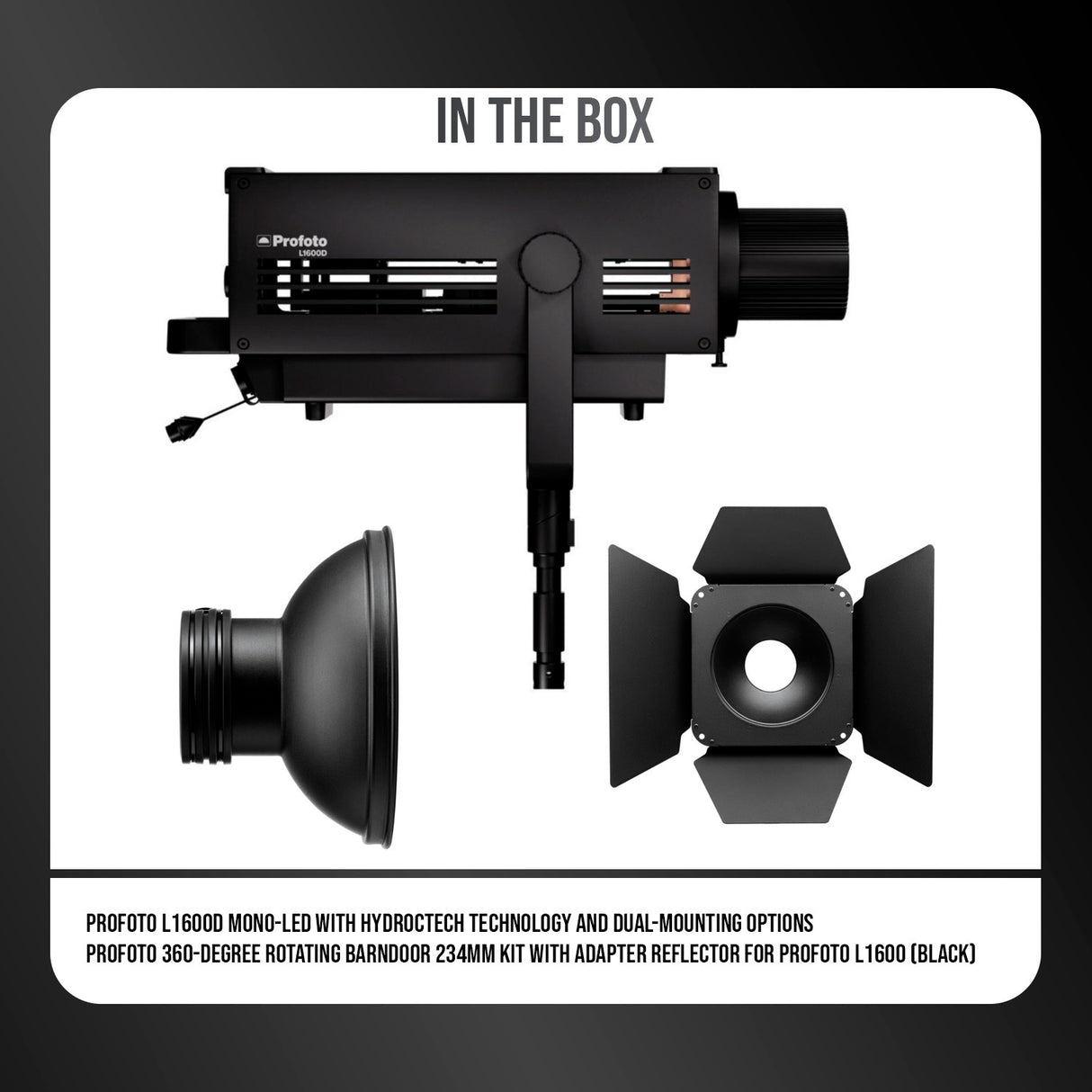 Profoto L1600D HydroCTech Technology and Dual-Mounting Mono-LED with Barndoor 234mm Kit Bundle