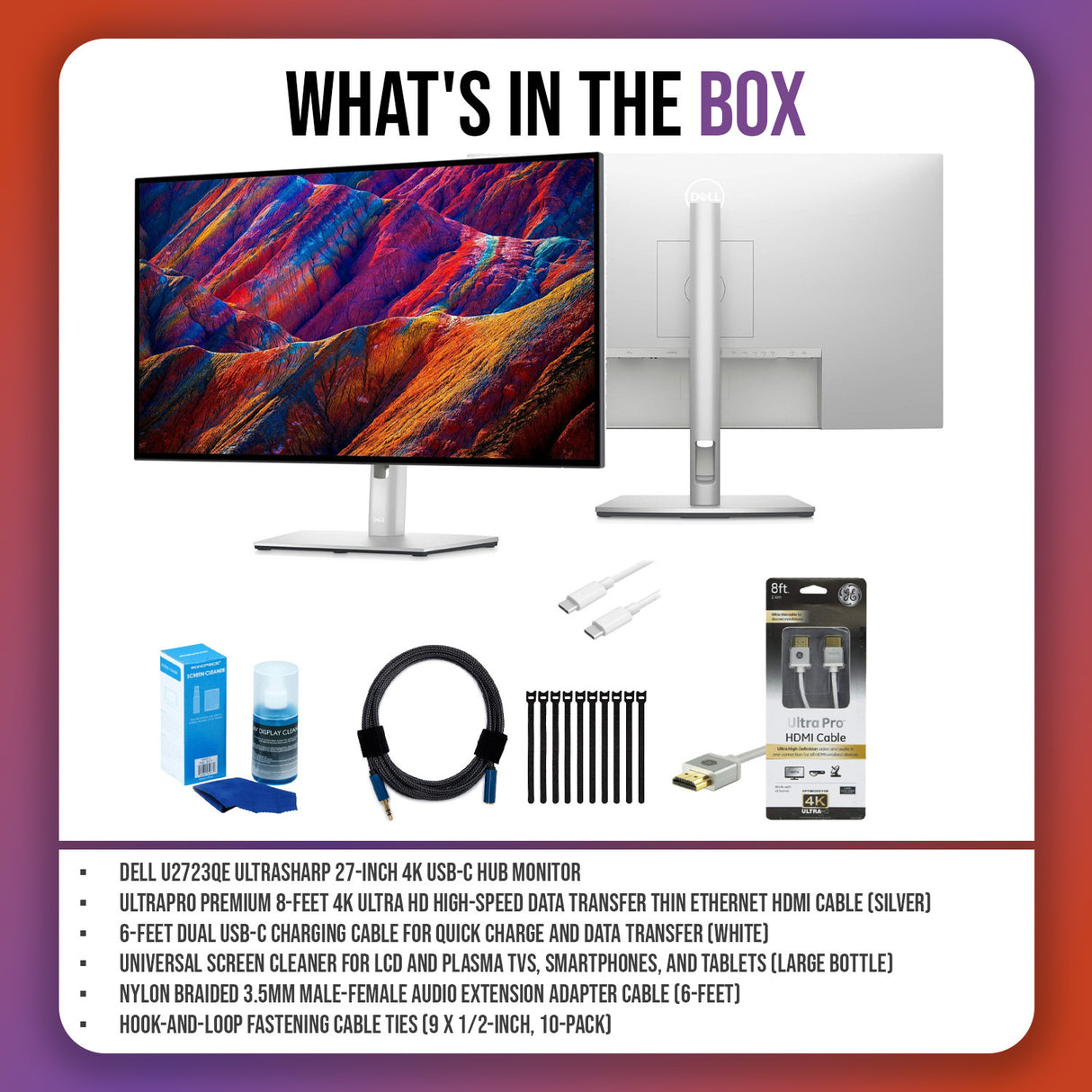 Dell U2723QE UltraSharp 27-Inch 4K USB-C Hub Monitor with HDMI Cable and Screen Cleaner Bundle