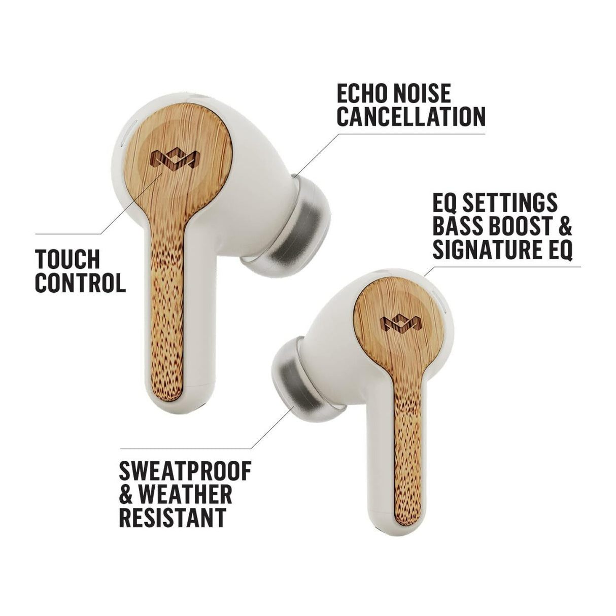 House of Marley Rebel True Wireless Earbuds with Ear Housing Touch Control (Cream and White)