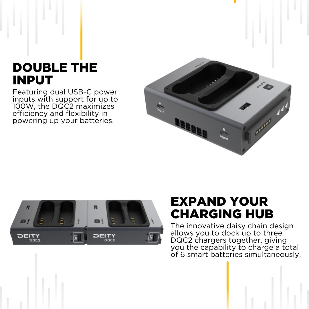 Deity DQC2 2-Bay Smart Battery Charger with Battery Indicator and USB-C Input Ports (Black) Bundle