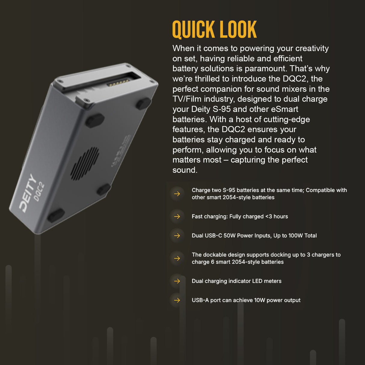 Deity DQC2 2-Bay Smart Battery Charger with Battery Indicator and USB-C Input Ports (Black) Bundle