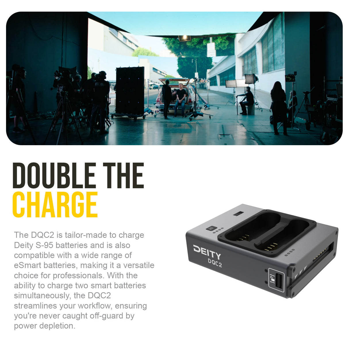 Deity DQC2 2-Bay Smart Battery Charger with Battery Indicator and USB-C Input Ports (Black) Bundle