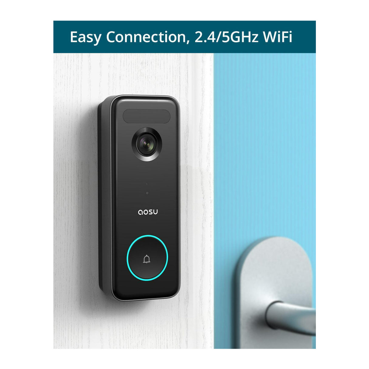 AOSU Waterproof Video Doorbell Ultra with 5MP Ultra HD Camera, Built-In 8GB Memory, and HomeBase