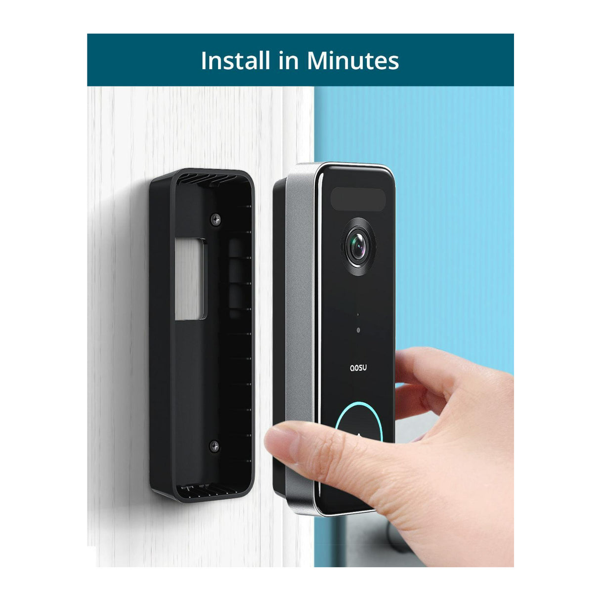 AOSU Waterproof Video Doorbell Ultra with 5MP Ultra HD Camera, Built-In 8GB Memory, and HomeBase