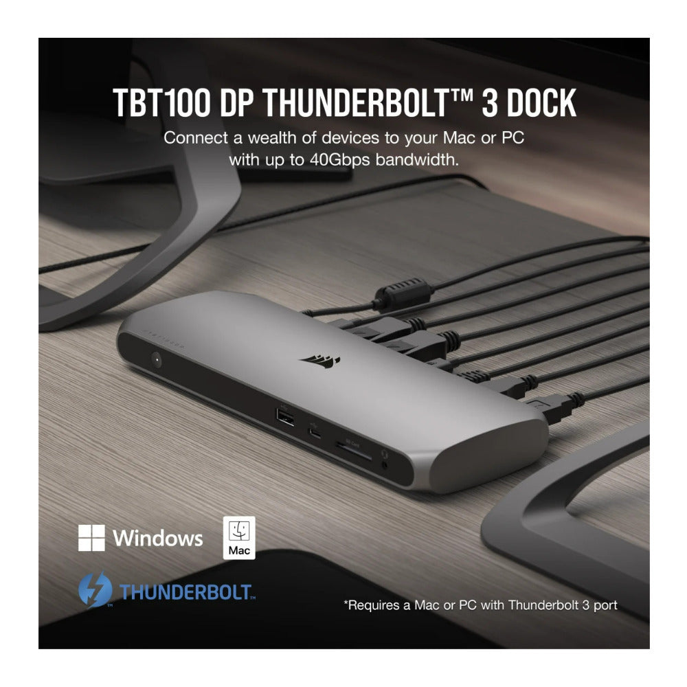 Corsair TBT100 Thunderbolt 3 USB Dock with Two DisplayPort Outputs and 3.5mm Audio Combo Jack