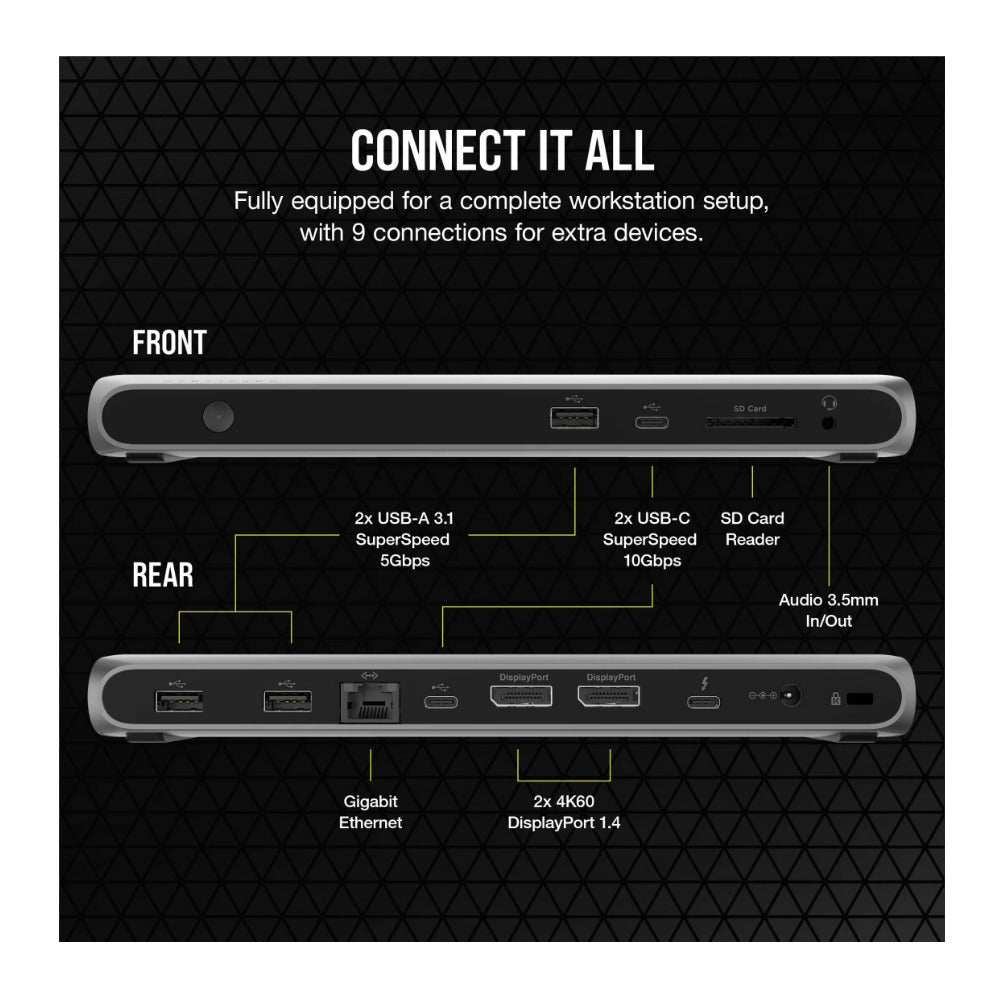 Corsair TBT100 Thunderbolt 3 USB Dock with Two DisplayPort Outputs and 3.5mm Audio Combo Jack
