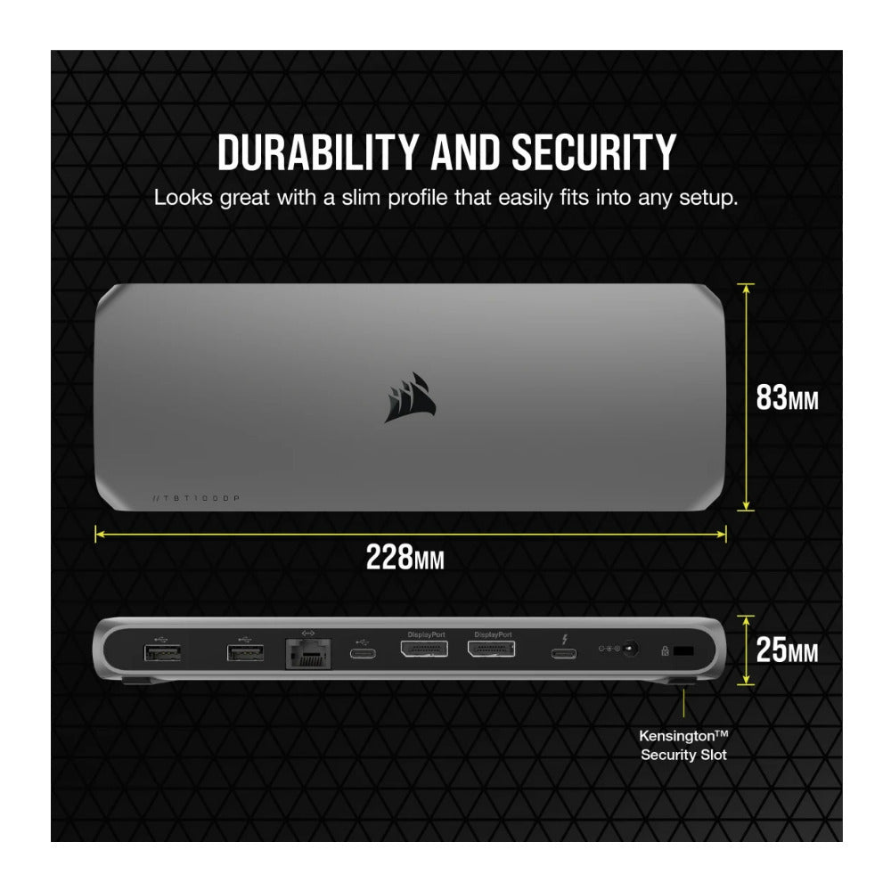 Corsair TBT100 Thunderbolt 3 USB Dock with Two DisplayPort Outputs and 3.5mm Audio Combo Jack
