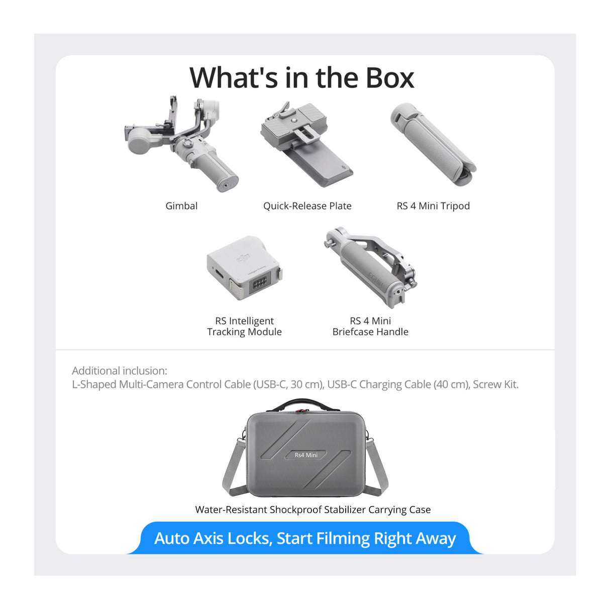 DJI RS 4 Mini Combo Gimbal Stabilizer for Cameras with Auto Axis Locks with Carrying Case