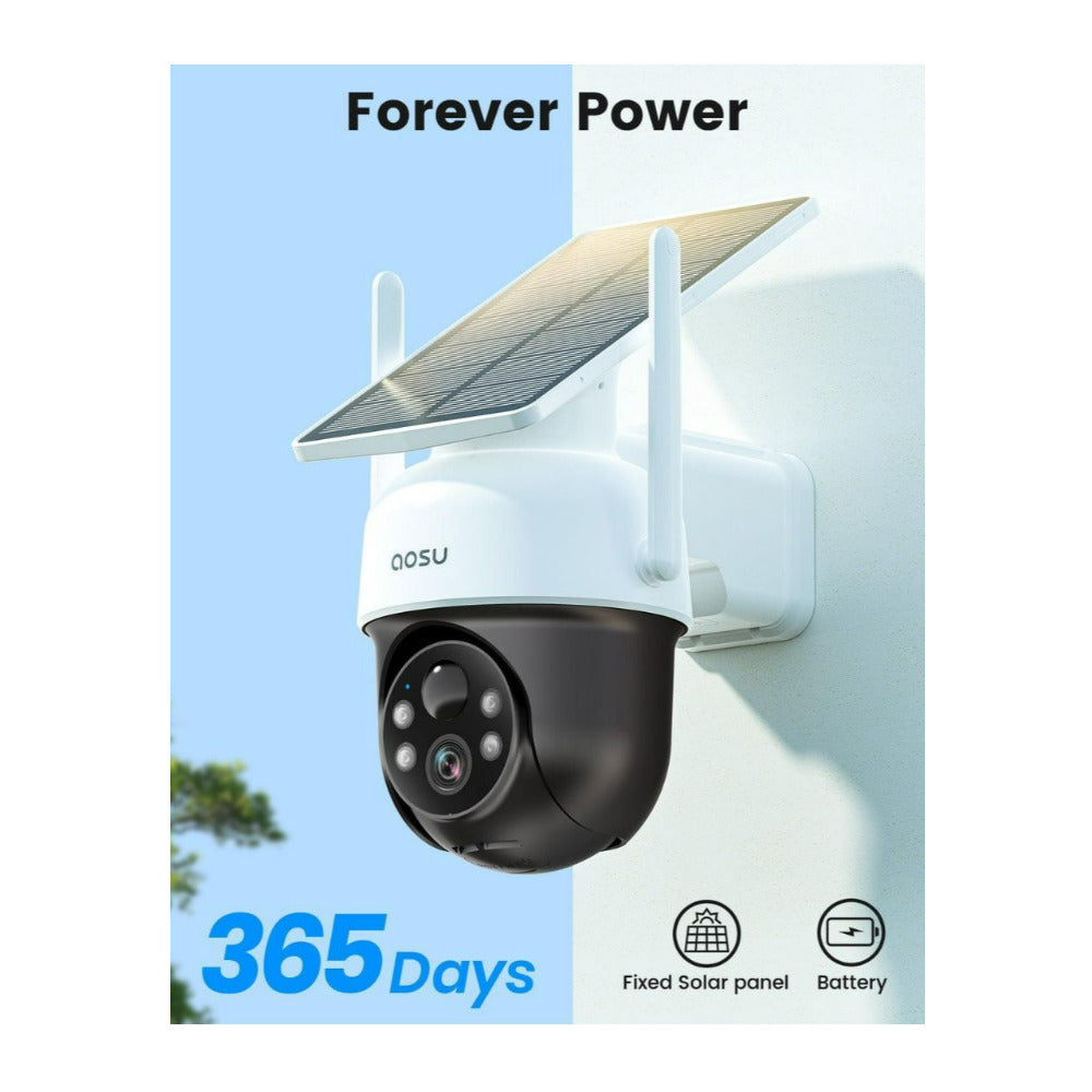 AOSU SolarCam D1 Classic 2K Wireless Camera with Pan-Tilt-Zoom Technology (Black and White)